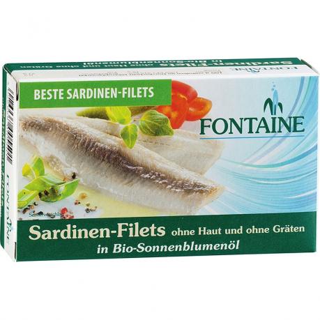 Sardine fara oase si piele in ulei bio de floarea soarelui 120 g - Fontaine