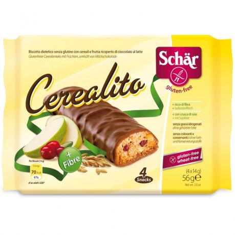 Cerealito - Biscuiti fructati cu cereale inveliti in ciocolata cu lapte, fara gluten 56 g - Schar