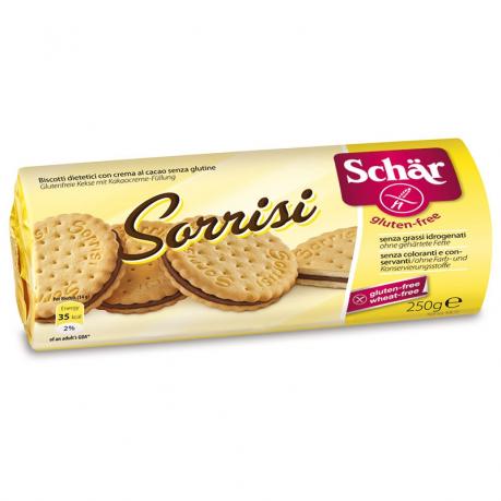 SORRISI - Sandviș de biscuiți crocanți, cu o delicioasa crema de cacao 250 g - Schar