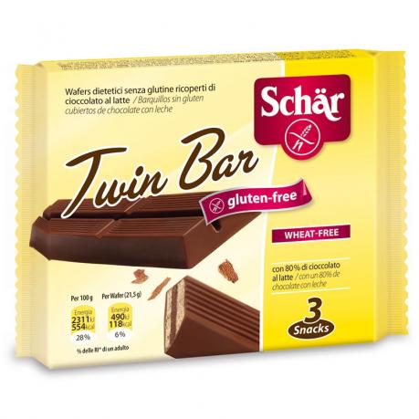 Twin Bar - Napolitane crocante acoperite cu ciocolata cu lapte 64,5 g (3 x 21,5 g) - Schar