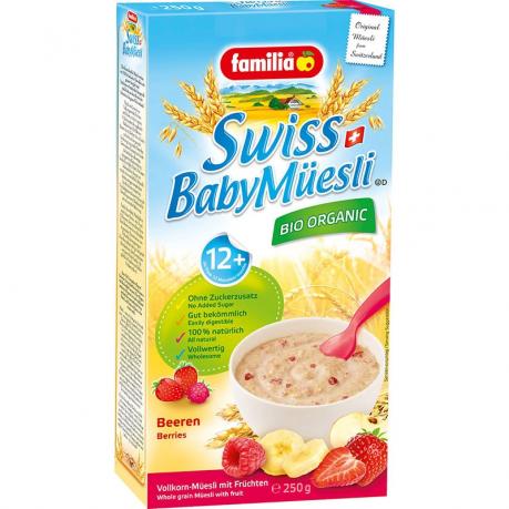 Muesli elvetian cu capsuni si zmeura pentru copii ECO 250 g - Bio-Familia