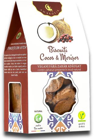 Biscuiti vegani cu merisor si cocos 130 g - Hiper Ambrozia