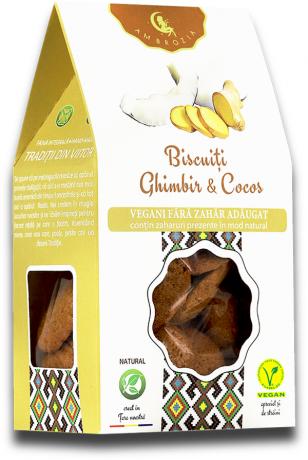 Biscuiti vegani cu ghimbir si cocos 130 g - Hiper Ambrozia