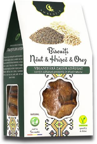 Biscuiti vegani cu naut, hrisca si orez 130 g - Hiper Ambrozia