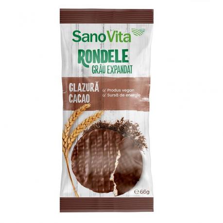 Rondele din grau expandat cu glazura de cacao 66 g - Sano Vita