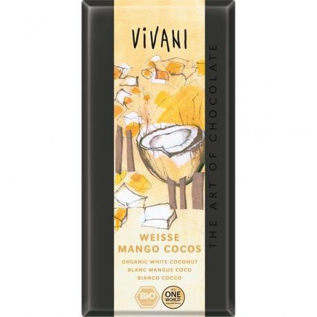 Ciocolata alba ECO cu bucati de mango, nuca de cocos si iaurt 100 g - Vivani