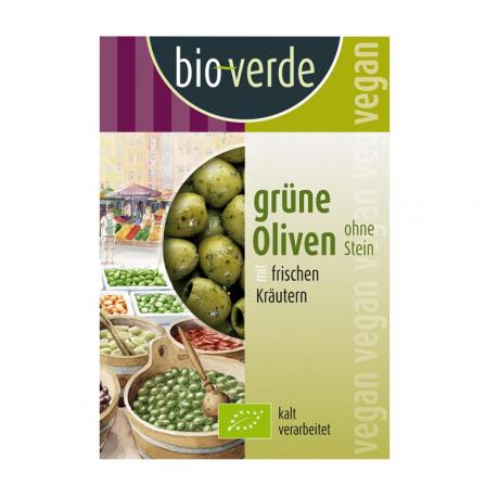 Masline verzi fara samburi ECO cu ierburi proaspete 150 g - Bio Verde