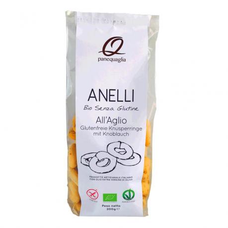 Inele fara gluten cu usturoi ECO 200 g - Quaglia