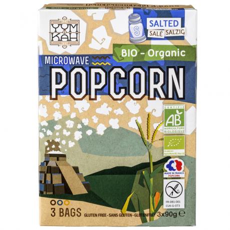 Popcorn cu sare, pentru microunde, fara gluten, ECO, 270 g (3x90g), - YumKah