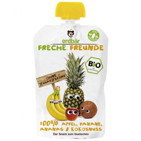 Piure cu mere, banane si lapte de nuca de cocos ECO 100 g - erdbär Freche Freunde