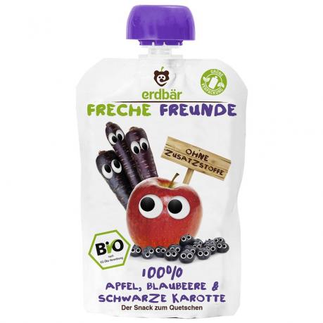 Piure de mere, afine si morcov negru ECO 100 g - erdbär Freche Freunde