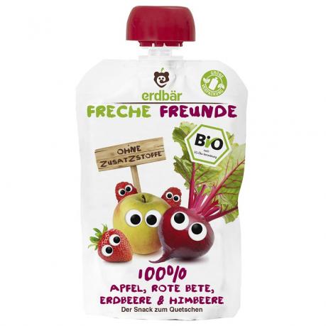 Piure cu mere, sfecla rosie, capsuni si zmeura ECO 100 g - erdbär Freche Freunde