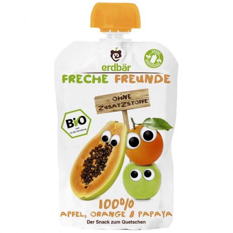 Piure cu mere, suc de portocale si papaya ECO 100 g - erdbär Freche Freunde