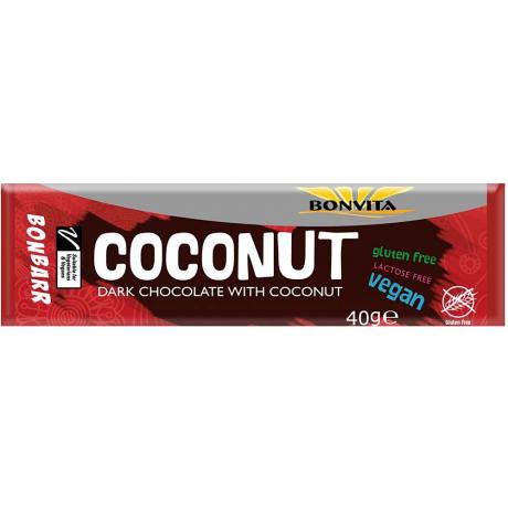 Baton de ciocolata neagra, cu cocos, ECO, 40 g, - BonVita