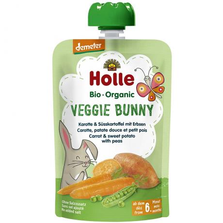 Piure “Veggie Bunny”, cu morcov, cartof dulce si mazare, Demeter, ECO, 100 g, - Holle