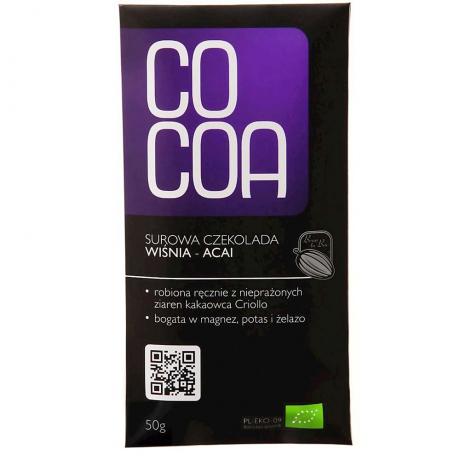 Ciocolata raw-vegana, cu cirese si acai, ECO, 50 g, - Cocoa